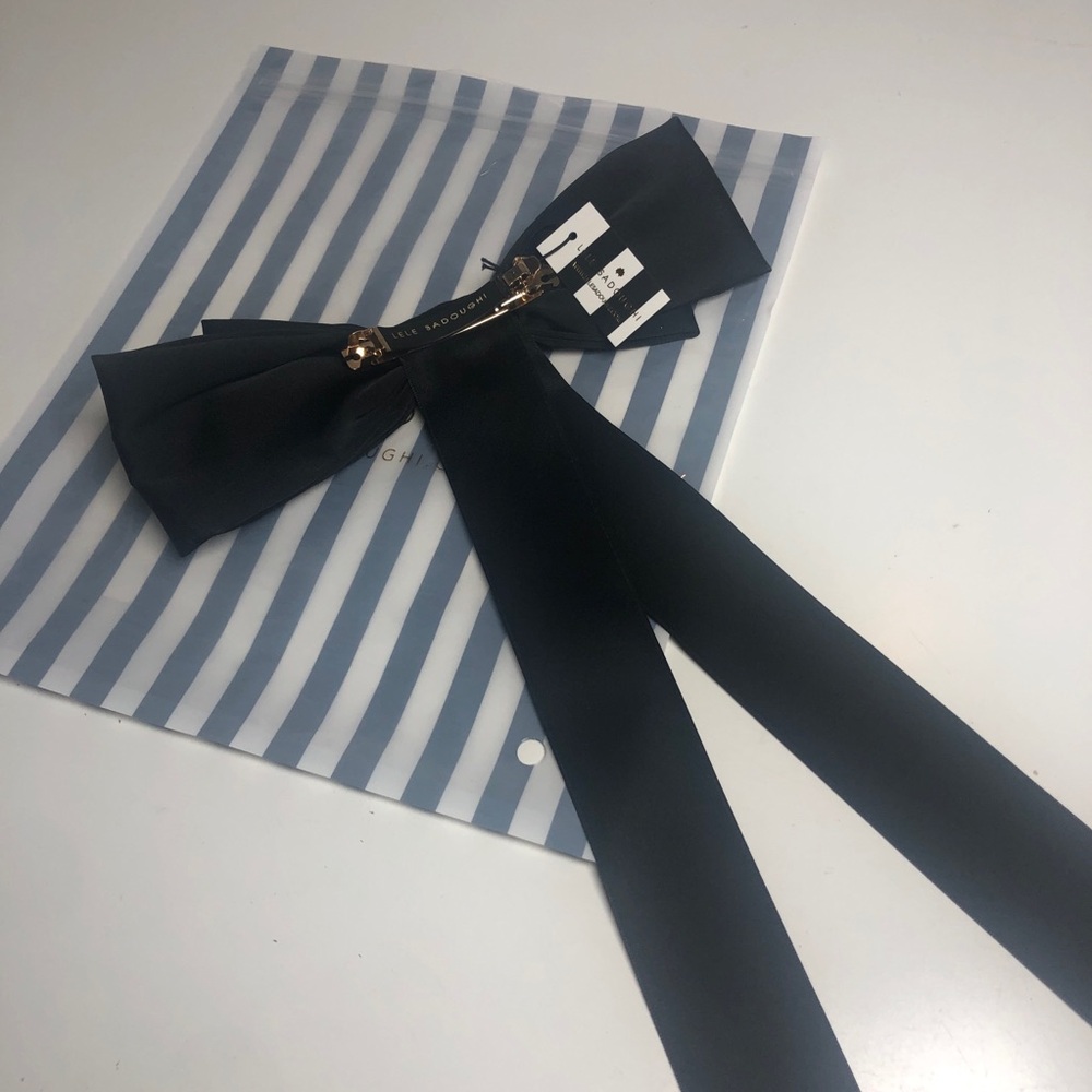 Lele Sadoughi Jane Hair Bow Barrette Clip Black New Preppy Trad Modest - Picture 2 of 8
